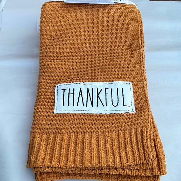 Rae Dunn Other - NWT Rae Dunn THANKFUL Knit Chenille Throw With Patch